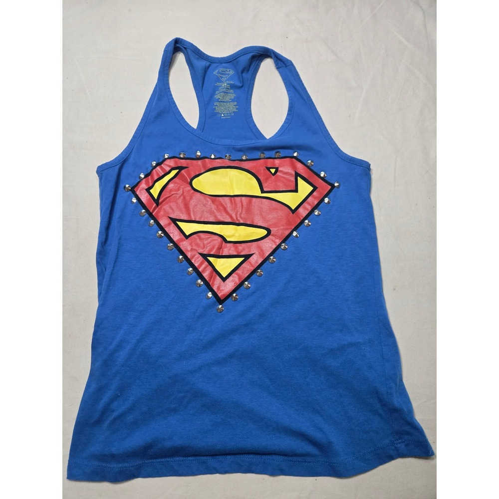 DC Comics Superman Studded Graphic Tank Top Blue Racerback Medium